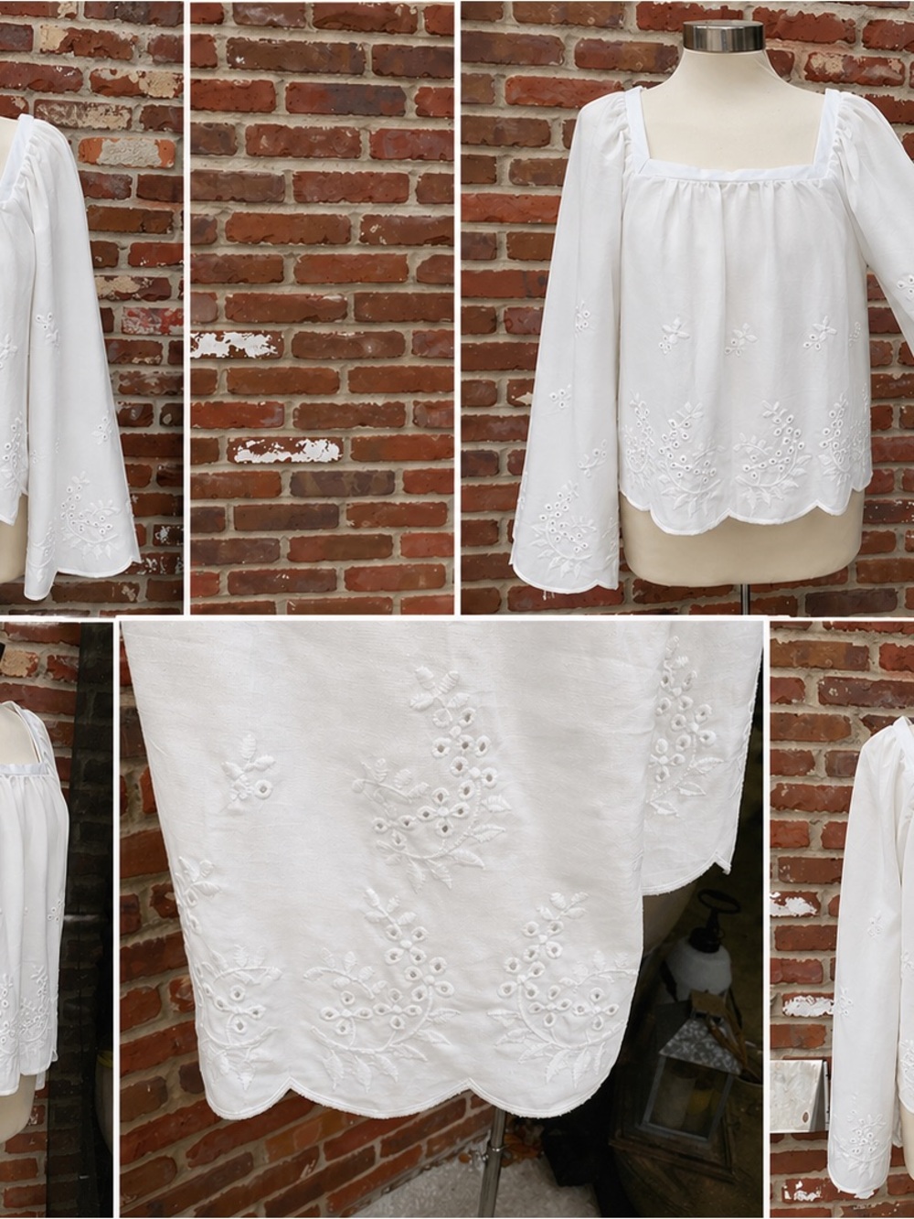 Christian Siriano White Embroidered Peasant Blouse